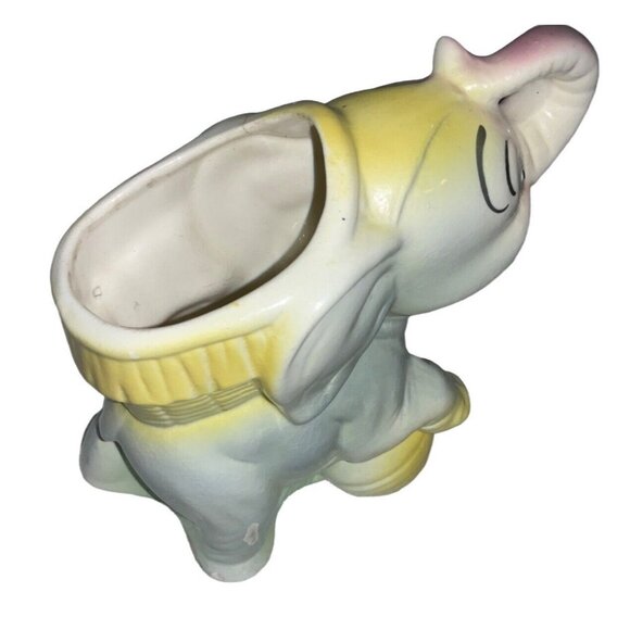 Ceramic Elephant Planter With Hand-Painted Details Vintage - Picture 2 of 11
